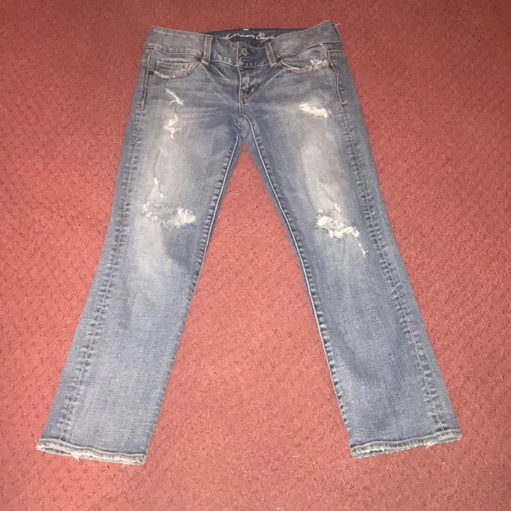 American Eagle Artist crop distressed stretch